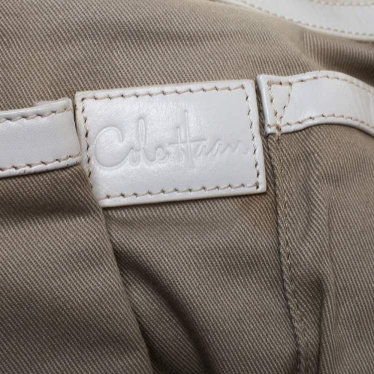 Pre Owned Cole Haan White checkered Fabric and Leather Triangle Tote 