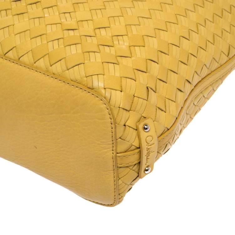 Pre Owned Cole Haan Yellow Leather Heritage Weave Hobo