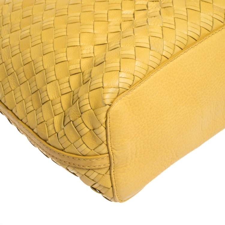 Pre Owned Cole Haan Yellow Leather Heritage Weave Hobo