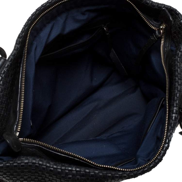 Pre Owned Cole Haan Black Woven Leather Medium Bethany Tote 