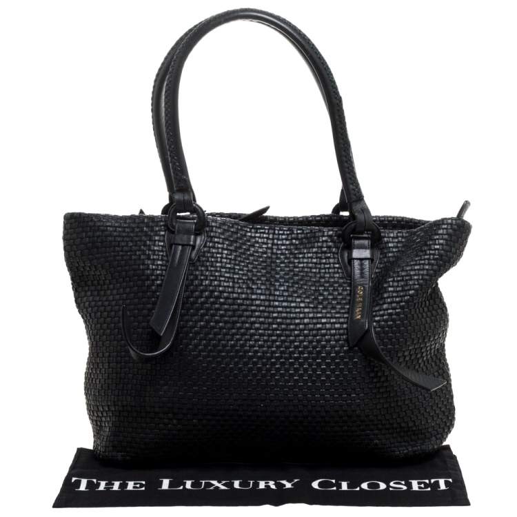 Pre Owned Cole Haan Black Woven Leather Medium Bethany Tote 