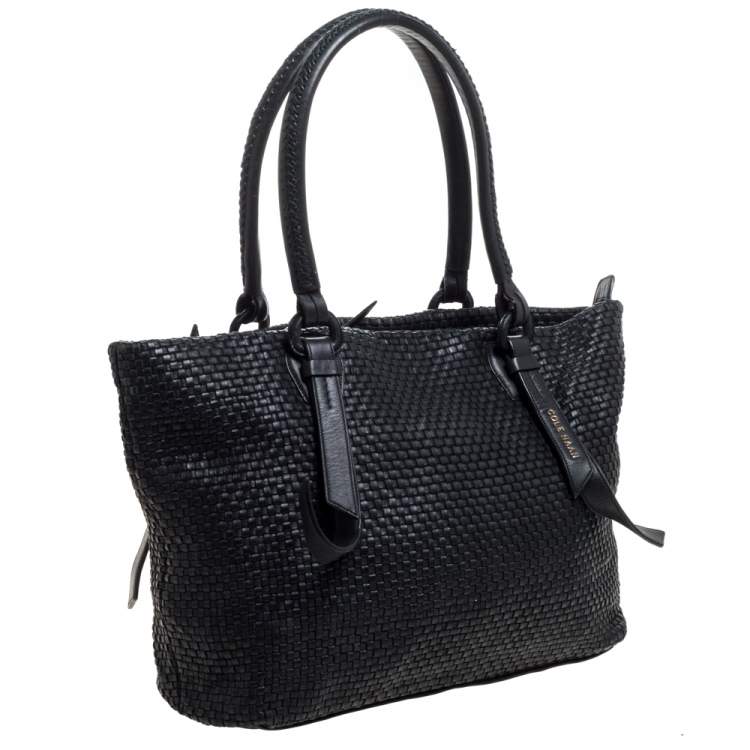 Pre Owned Cole Haan Black Woven Leather Medium Bethany Tote 