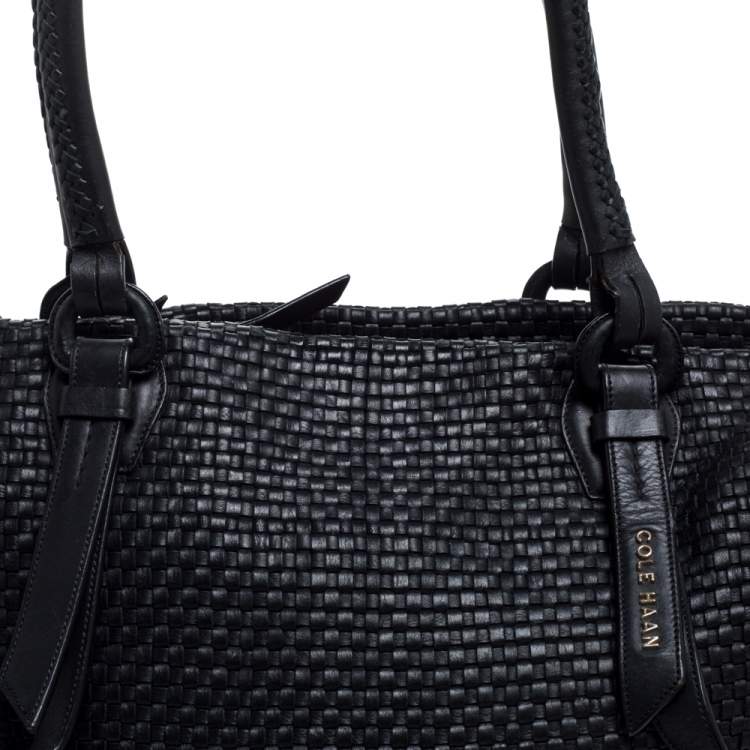 Pre Owned Cole Haan Black Woven Leather Medium Bethany Tote 