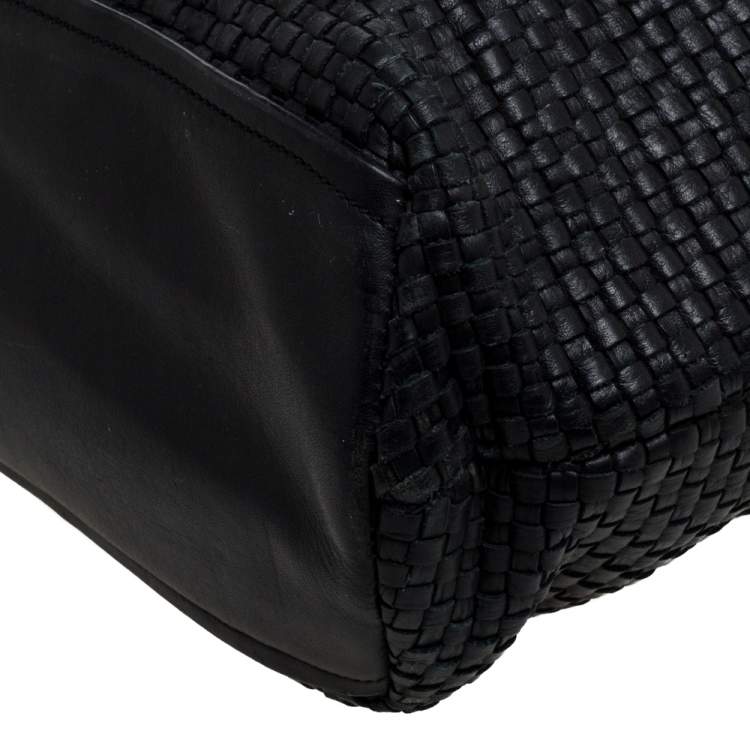 Pre Owned Cole Haan Black Woven Leather Medium Bethany Tote 
