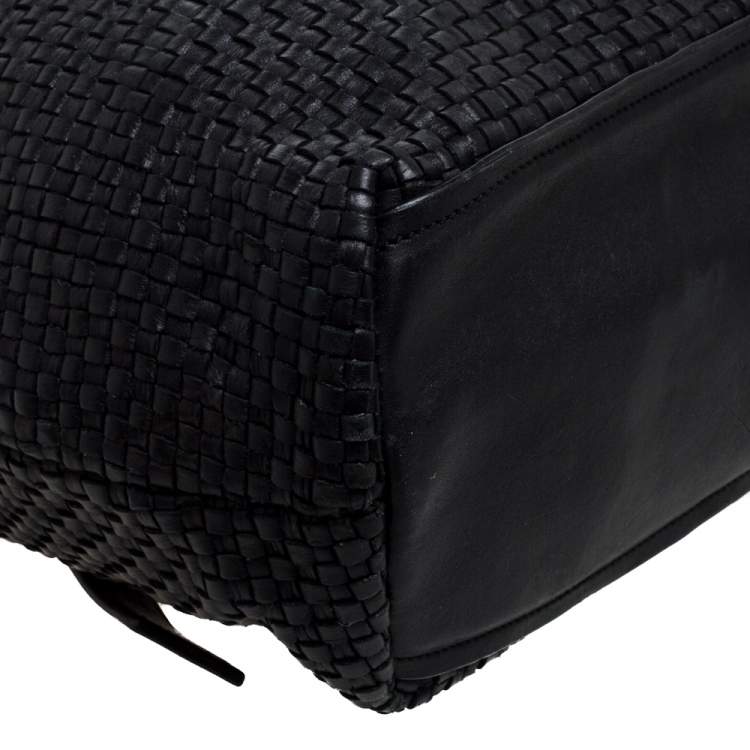 Pre Owned Cole Haan Black Woven Leather Medium Bethany Tote 