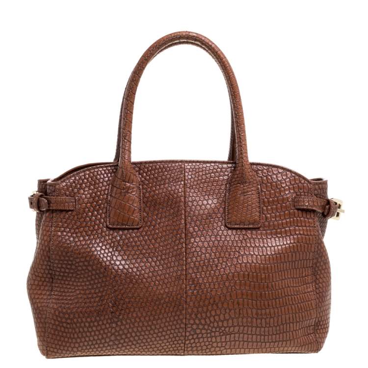 Pre Owned Cole Haan Brown Python Embossed Leather Satchel 