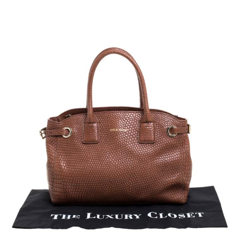 Pre Owned Cole Haan Brown Python Embossed Leather Satchel 