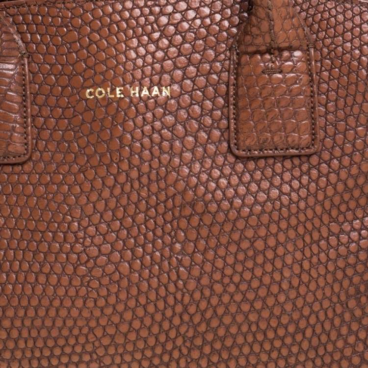 Pre Owned Cole Haan Brown Python Embossed Leather Satchel 