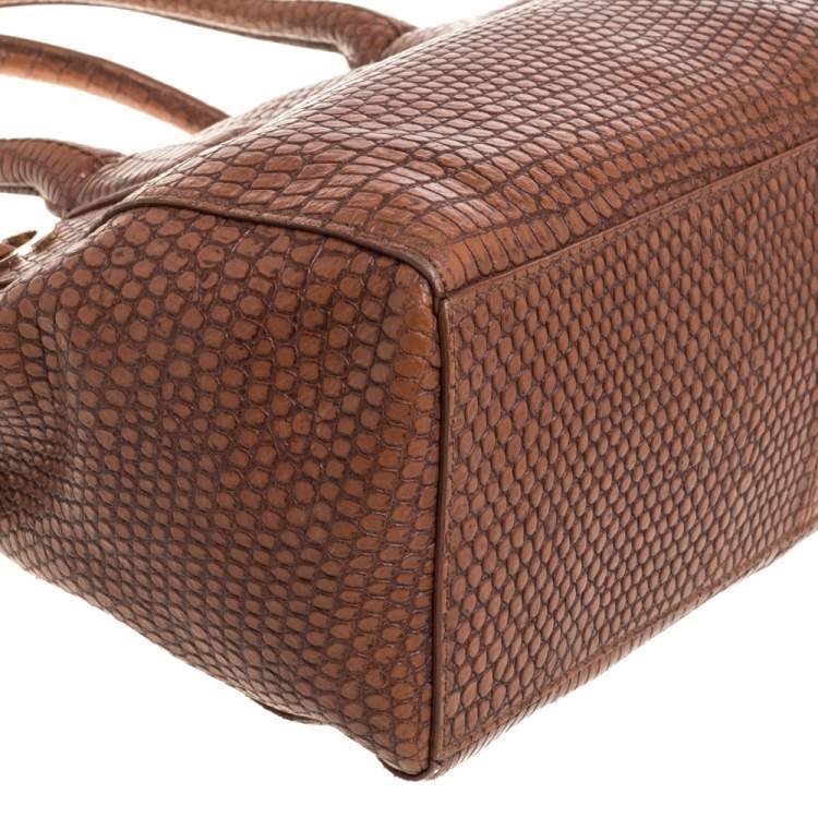 Pre Owned Cole Haan Brown Python Embossed Leather Satchel 