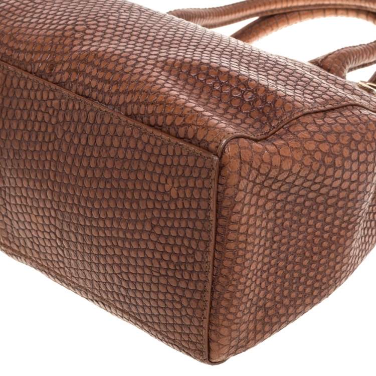 Pre Owned Cole Haan Brown Python Embossed Leather Satchel 