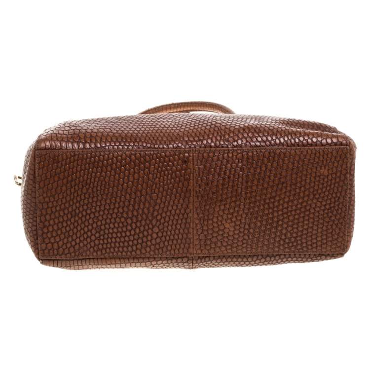 Pre Owned Cole Haan Brown Python Embossed Leather Satchel 