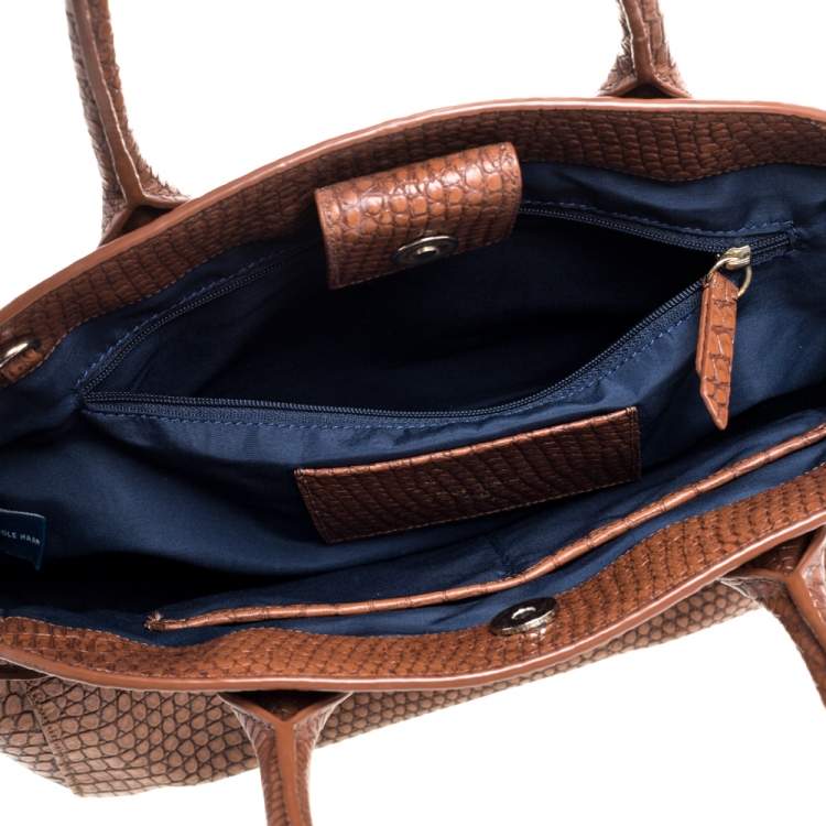 Pre Owned Cole Haan Brown Python Embossed Leather Satchel 