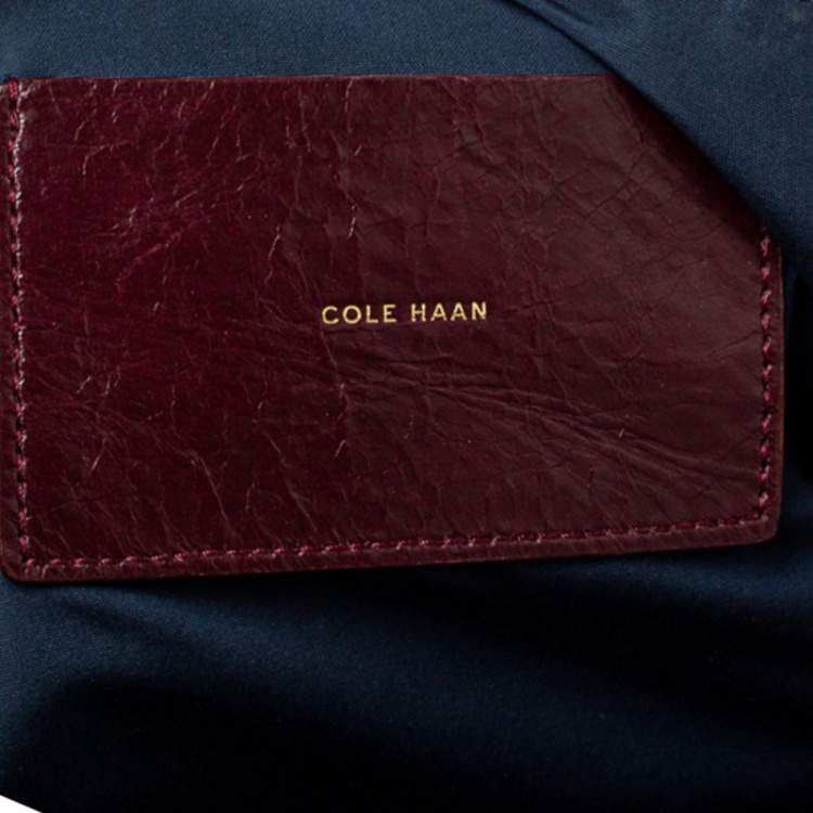 Pre Owned Cole Haan Burgundy Croc Embossed Leather Tote 