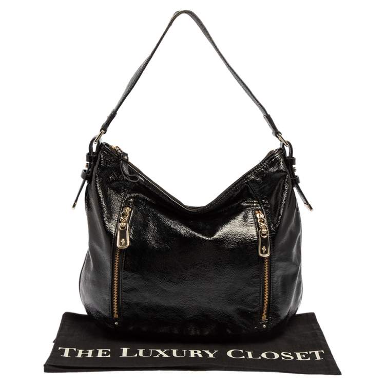 Pre Owned Cole Haan Black Textured Patent Leather  Hobo