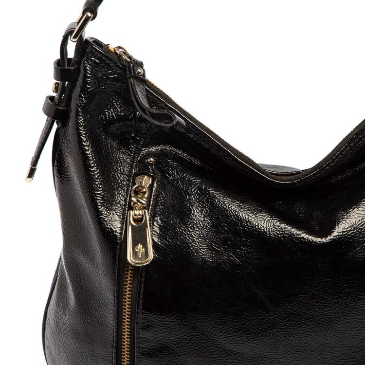 Pre Owned Cole Haan Black Textured Patent Leather  Hobo