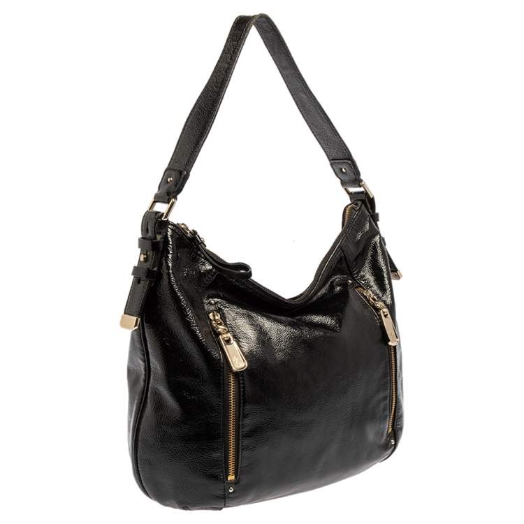 Pre Owned Cole Haan Black Textured Patent Leather  Hobo