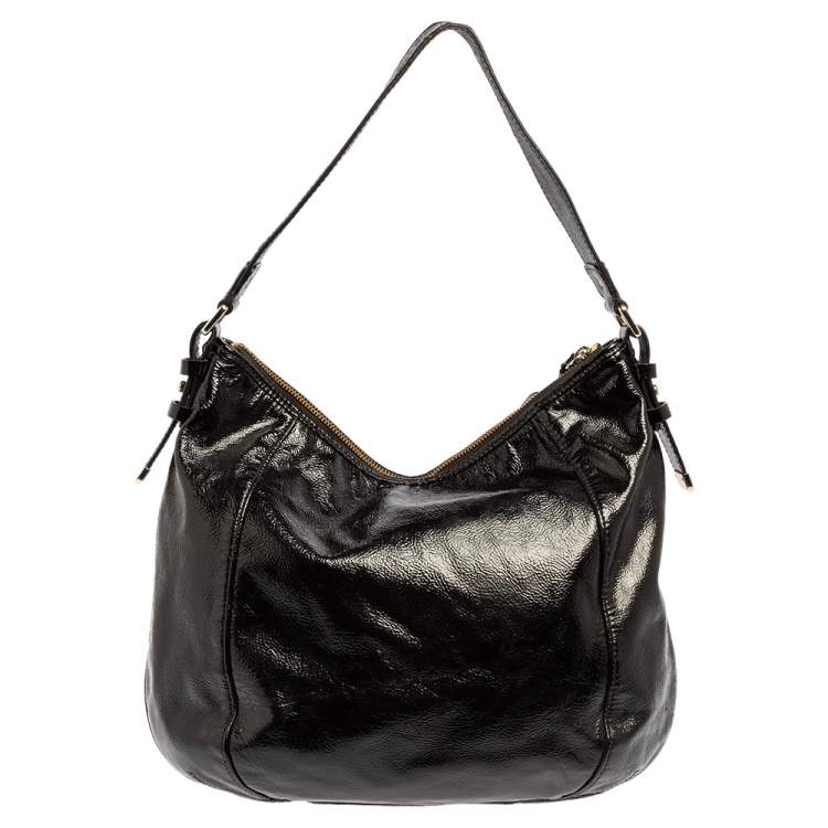Pre Owned Cole Haan Black Textured Patent Leather  Hobo