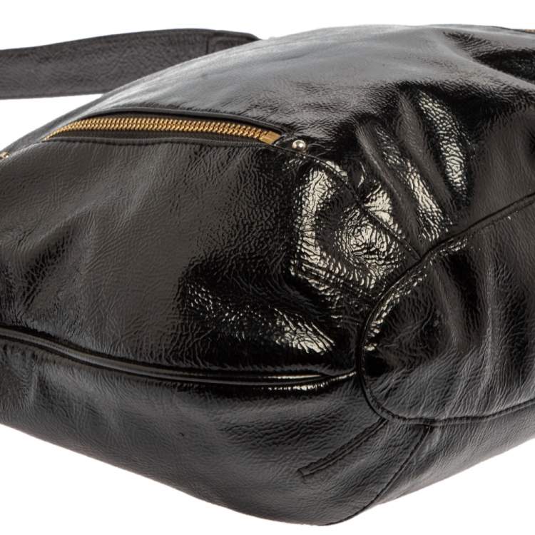 Pre Owned Cole Haan Black Textured Patent Leather  Hobo