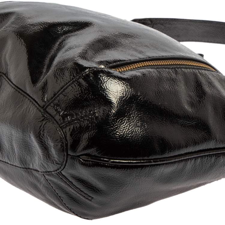 Pre Owned Cole Haan Black Textured Patent Leather  Hobo
