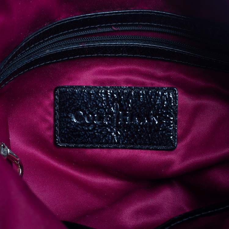Pre Owned Cole Haan Black Textured Patent Leather  Hobo