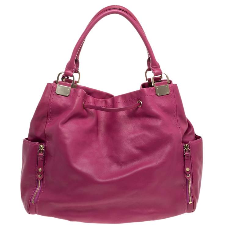 Pre Owned Cole Haan Pink Leather Drawstring Tassel Hobo