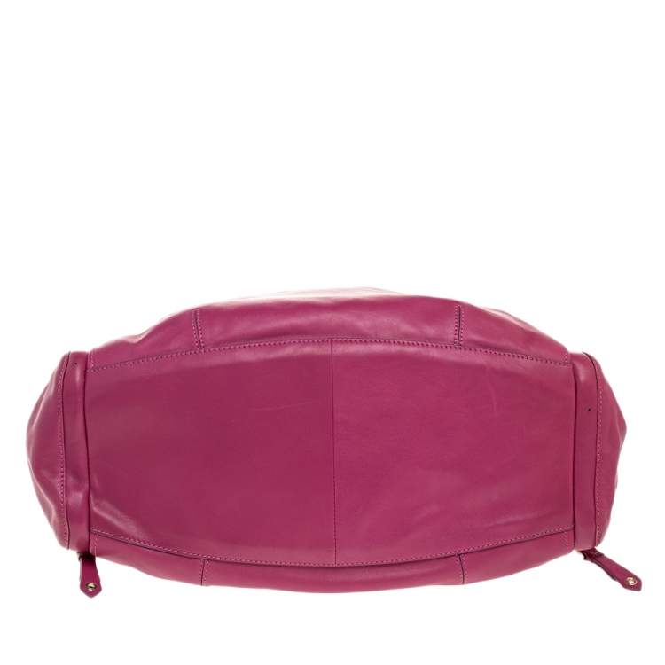 Pre Owned Cole Haan Pink Leather Drawstring Tassel Hobo
