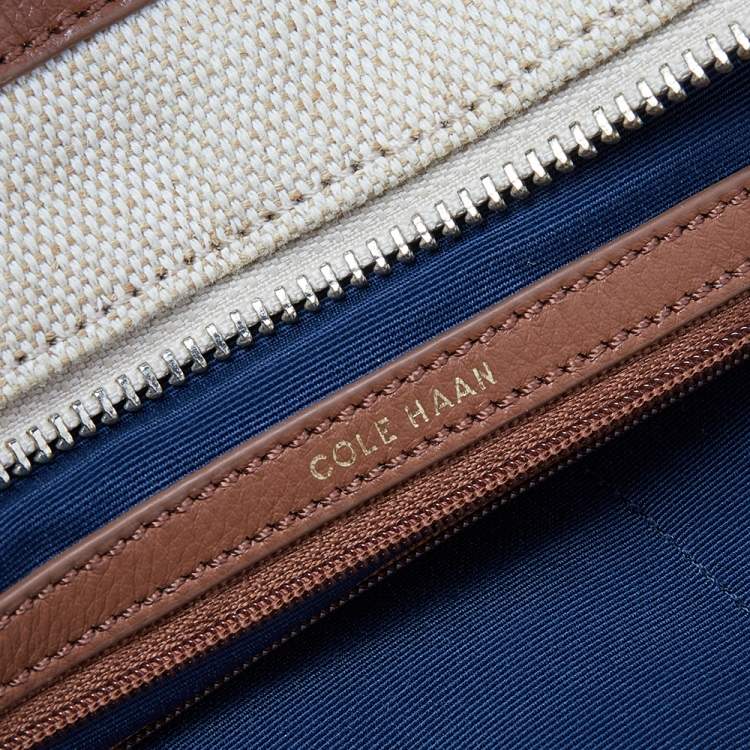 Pre Owned Cole Haan Beige/Brown Canvas And Leather Tote