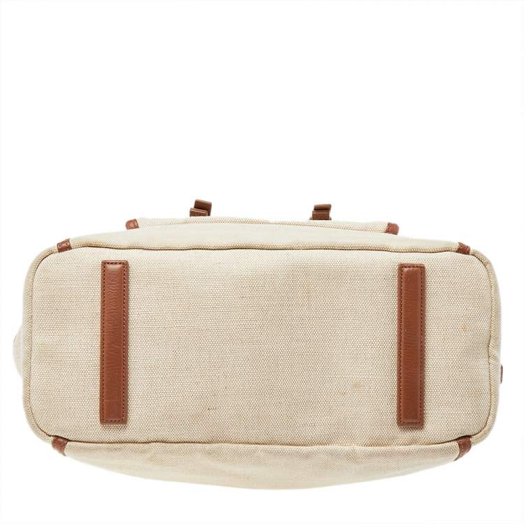 Pre Owned Cole Haan Beige/Brown Canvas And Leather Tote