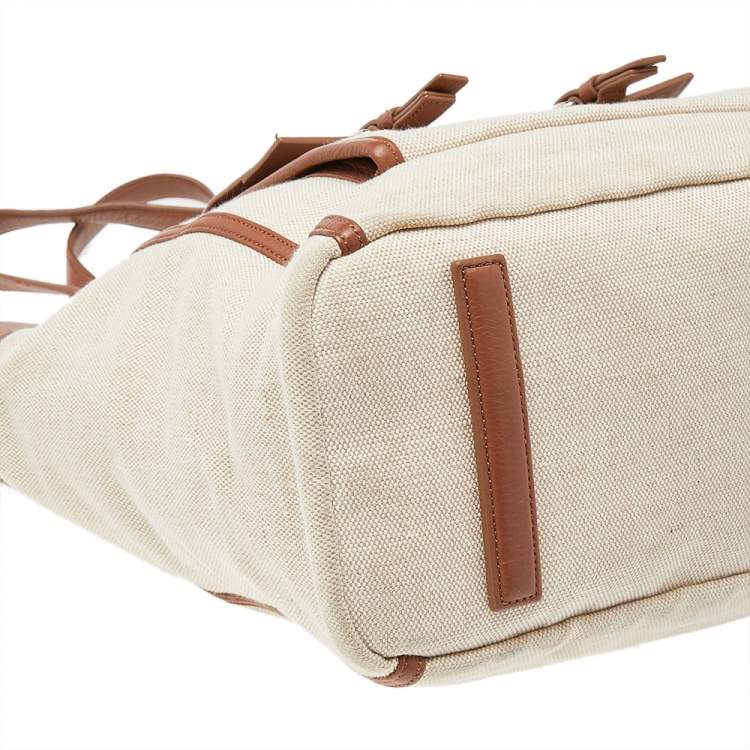 Pre Owned Cole Haan Beige/Brown Canvas And Leather Tote
