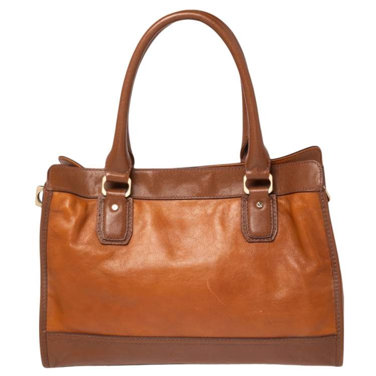 Pre Owned Cole Haan Brown/Tan Pebbled Leather Tote