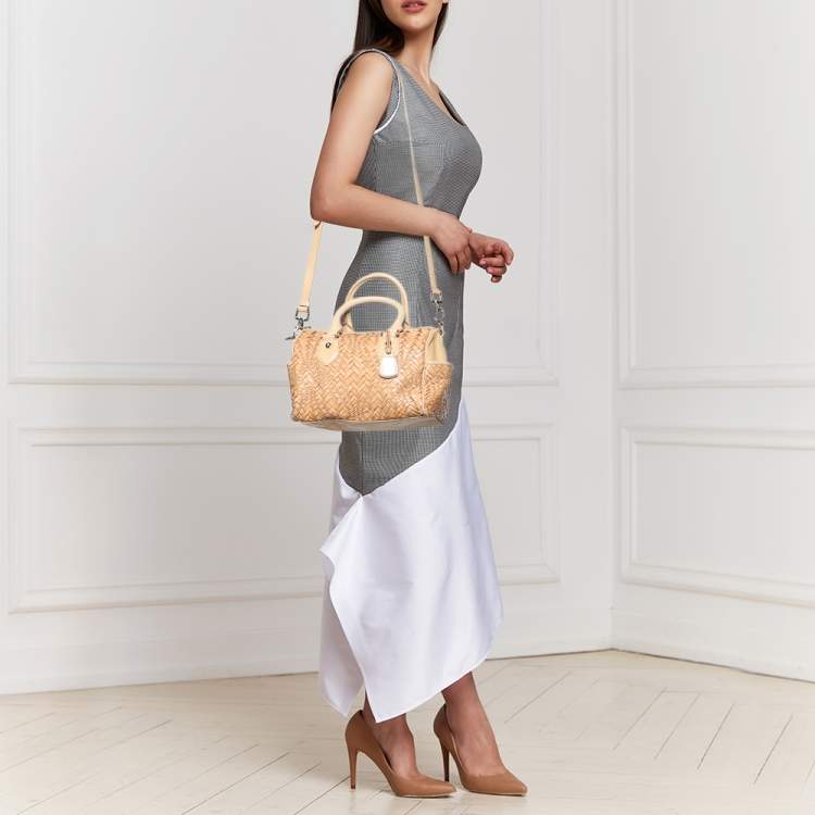 Pre Owned Cole Haan Beige Woven Leather Satchel