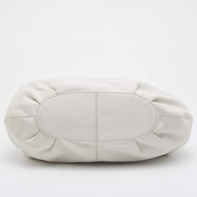 Pre Owned Cole Haan White Leather Drawstring Bucket Bag   