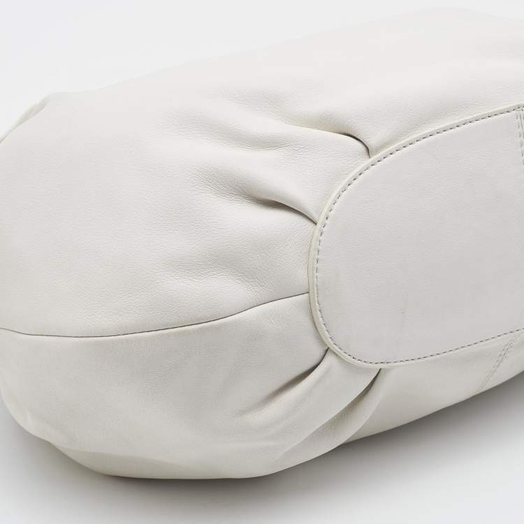 Pre Owned Cole Haan White Leather Drawstring Bucket Bag   