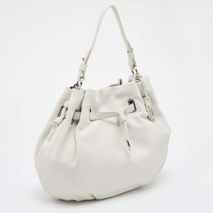 Pre Owned Cole Haan White Leather Drawstring Bucket Bag   