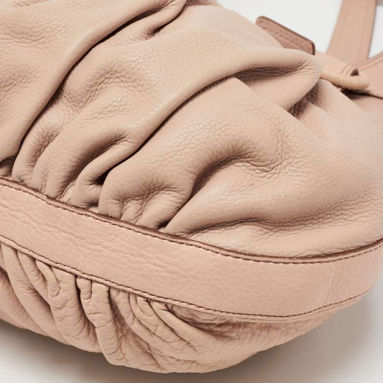 Pre Owned Cole Haan Light Pink Leather Pleated Hobo