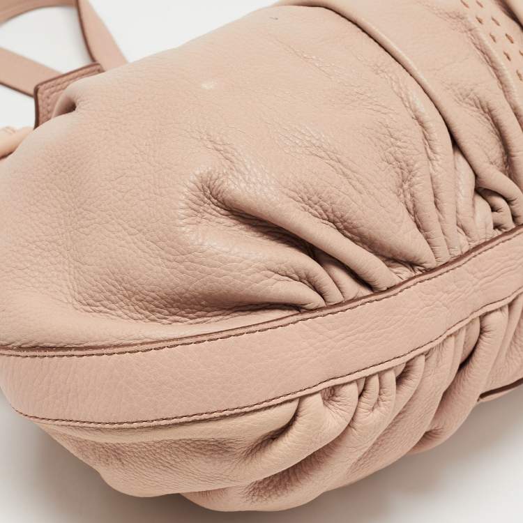 Pre Owned Cole Haan Light Pink Leather Pleated Hobo