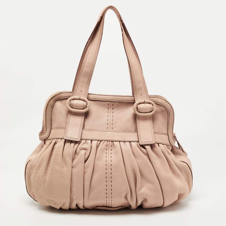 Pre Owned Cole Haan Light Pink Leather Pleated Hobo