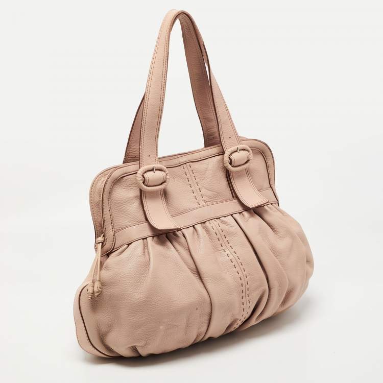 Pre Owned Cole Haan Light Pink Leather Pleated Hobo