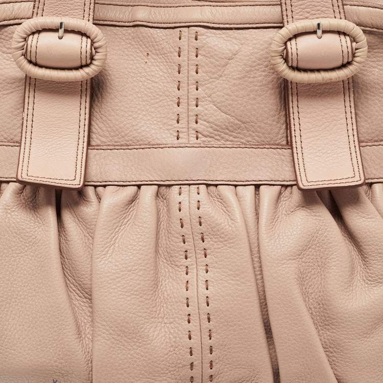 Pre Owned Cole Haan Light Pink Leather Pleated Hobo