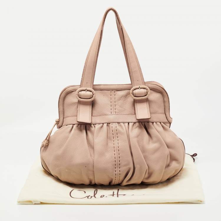 Pre Owned Cole Haan Light Pink Leather Pleated Hobo