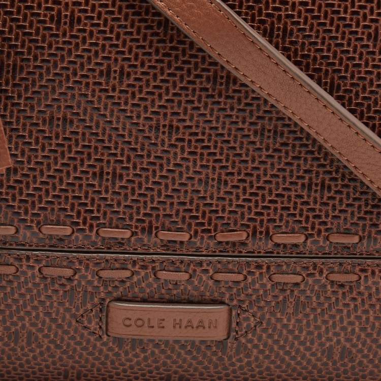 Pre Owned Cole Haan Brown Woven Leather Tassel Crossbody Bag