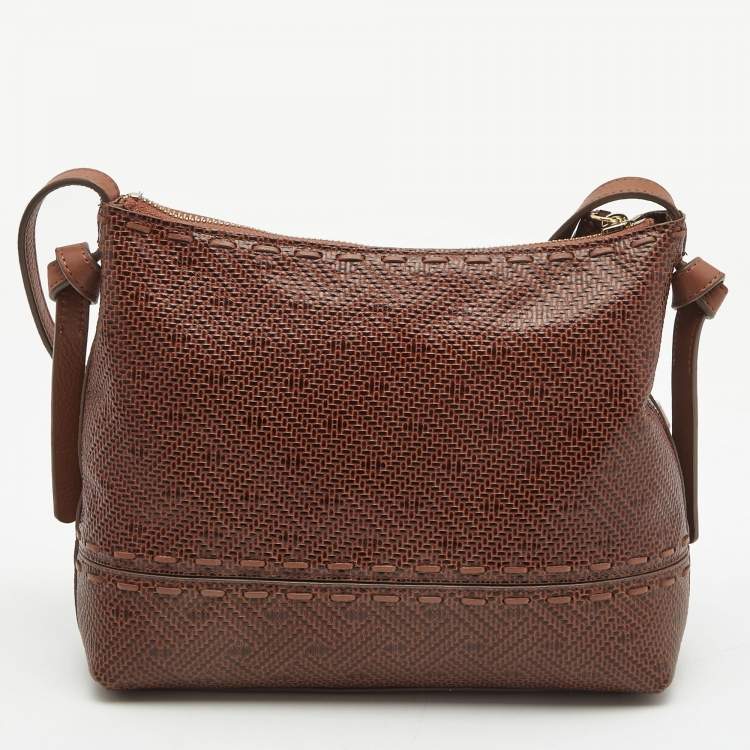 Pre Owned Cole Haan Brown Woven Leather Tassel Crossbody Bag