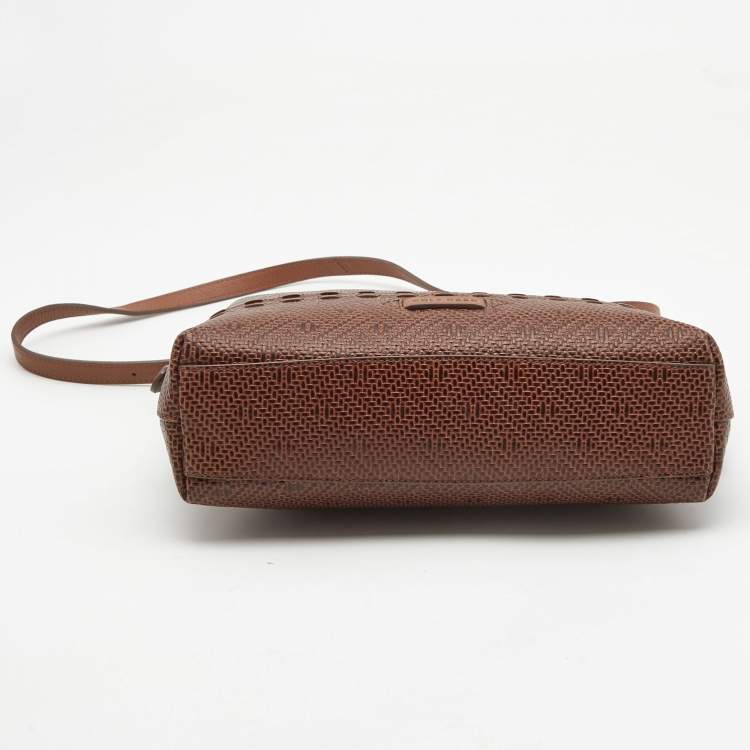 Pre Owned Cole Haan Brown Woven Leather Tassel Crossbody Bag