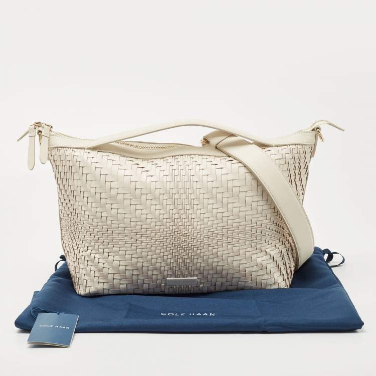 Pre Owned Cole Haan Ivory Woven Leather Satchel