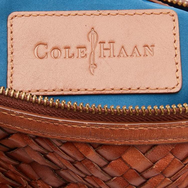 Pre Owned Cole Haan Tan Woven Leather Boston Bag