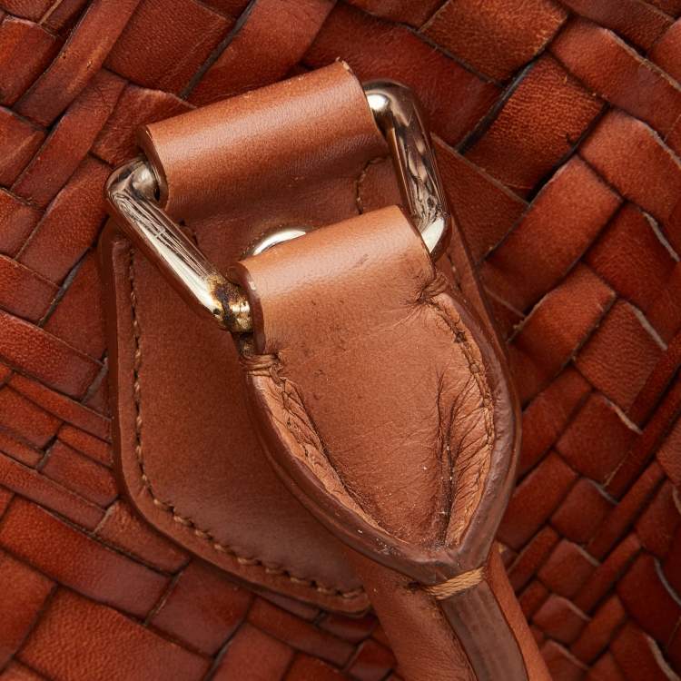 Pre Owned Cole Haan Tan Woven Leather Boston Bag