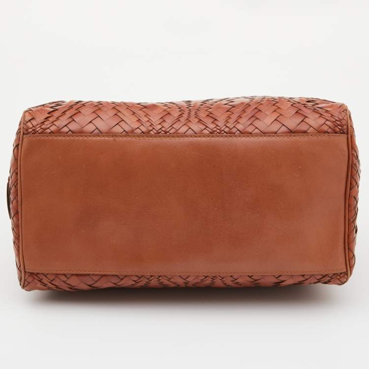 Pre Owned Cole Haan Tan Woven Leather Boston Bag