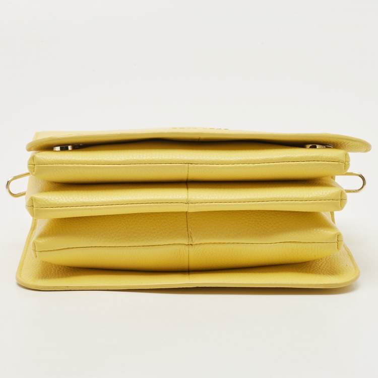 Pre Owned Cole Haan Yellow Leather Flap Crossbody Bag 