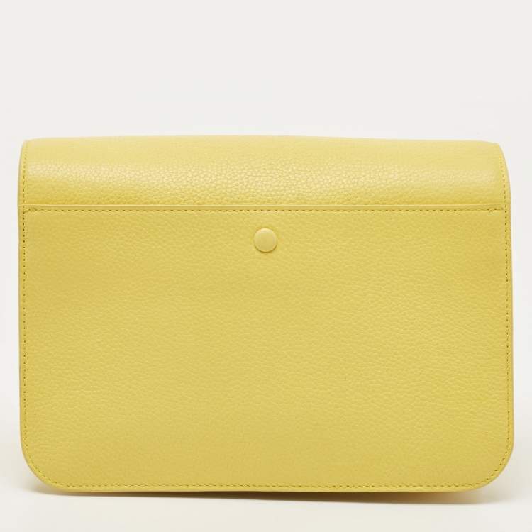 Pre Owned Cole Haan Yellow Leather Flap Crossbody Bag 
