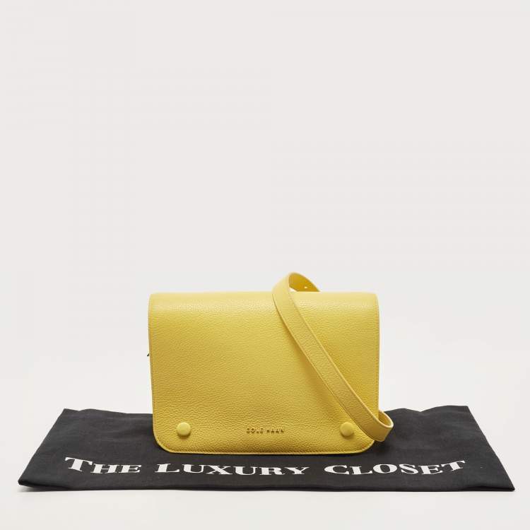 Pre Owned Cole Haan Yellow Leather Flap Crossbody Bag 